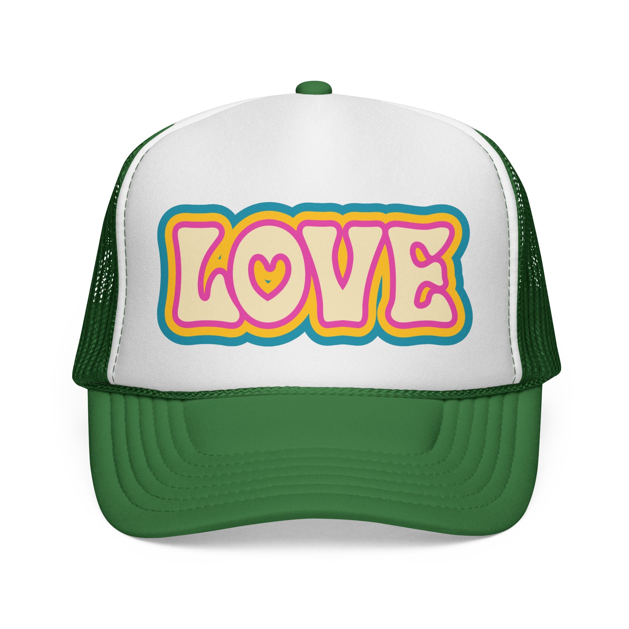LOVE Retro Trucker Cap — 70s Hippie Vibe Mesh Hat