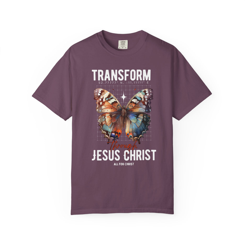 Christian T-Shirt — "Transform Through Jesus Christ" Butterfly Faith Tee