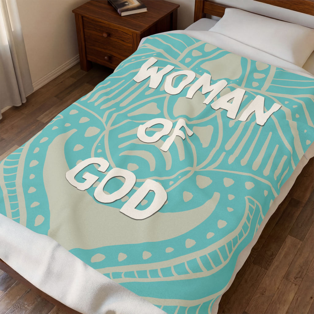 "Woman of God"  — Teal Floral Sacred-Velveteen Blanket
