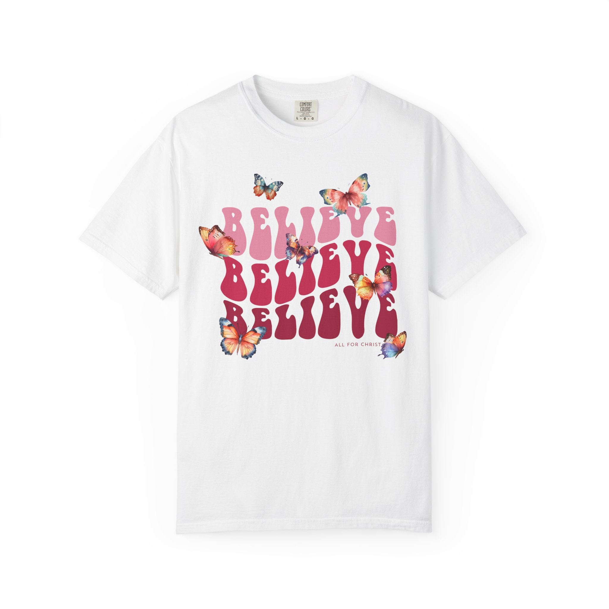 Believe Butterfly T-Shirt — Retro Script Floral Graphic Tee