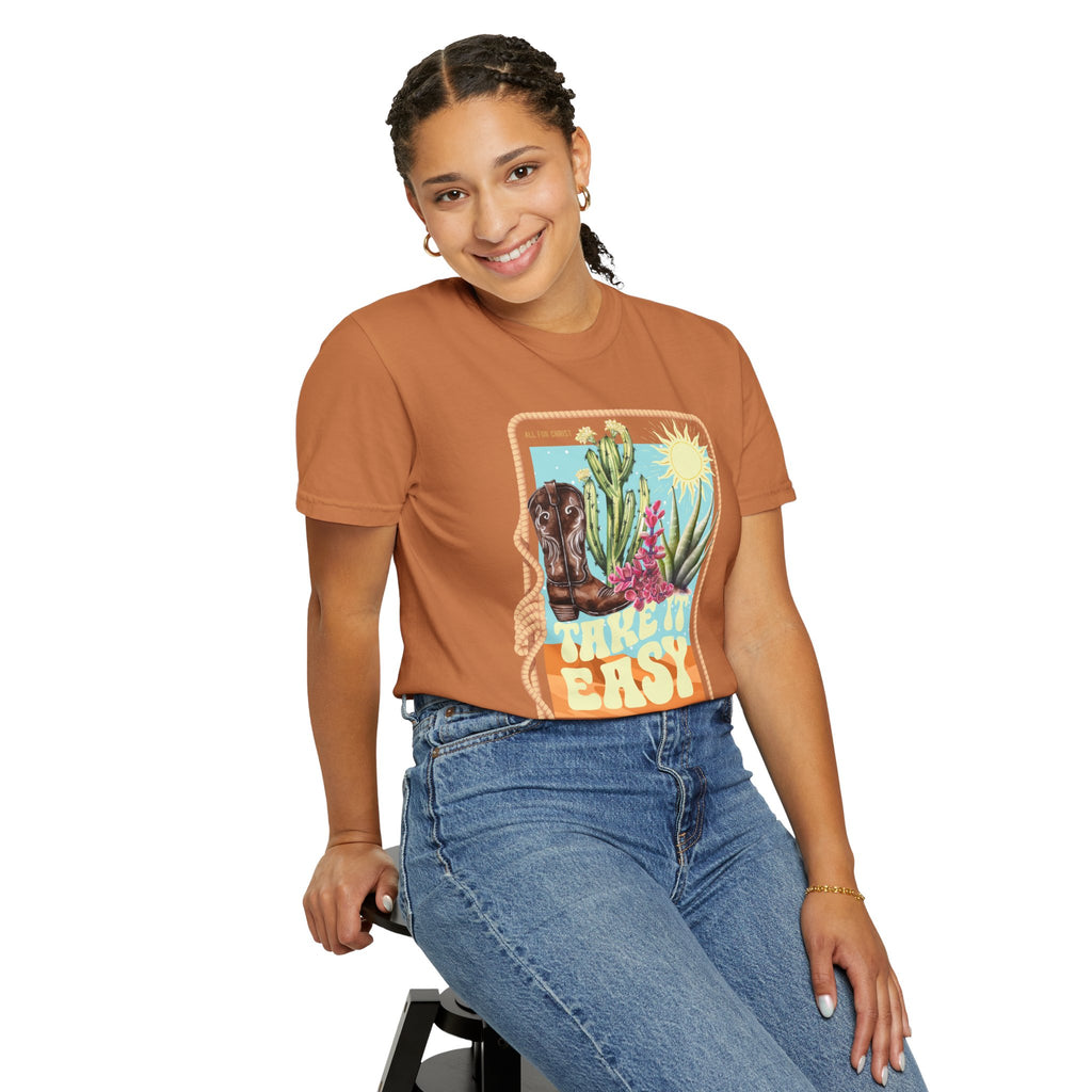 Take It Easy T-Shirt — Retro Desert Christian Graphic Tee (“Jesus Is In Town”)