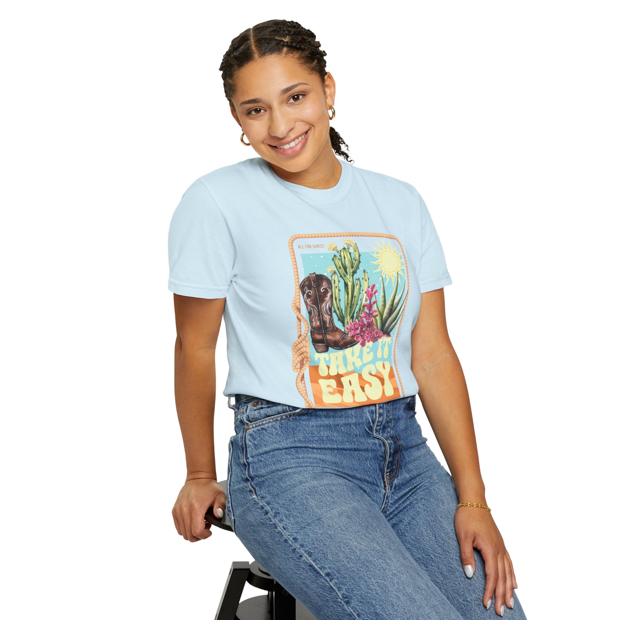 Take It Easy T-Shirt — Retro Desert Christian Graphic Tee (“Jesus Is In Town”)