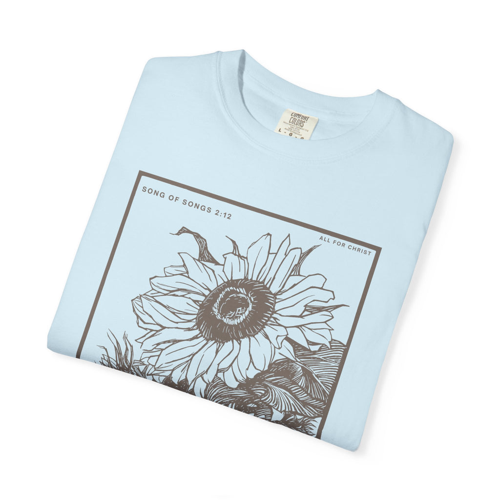 Sunflower Botanical T-Shirt — Floral Sketch Tee with "Flowers Appear on the Earth" Quote
