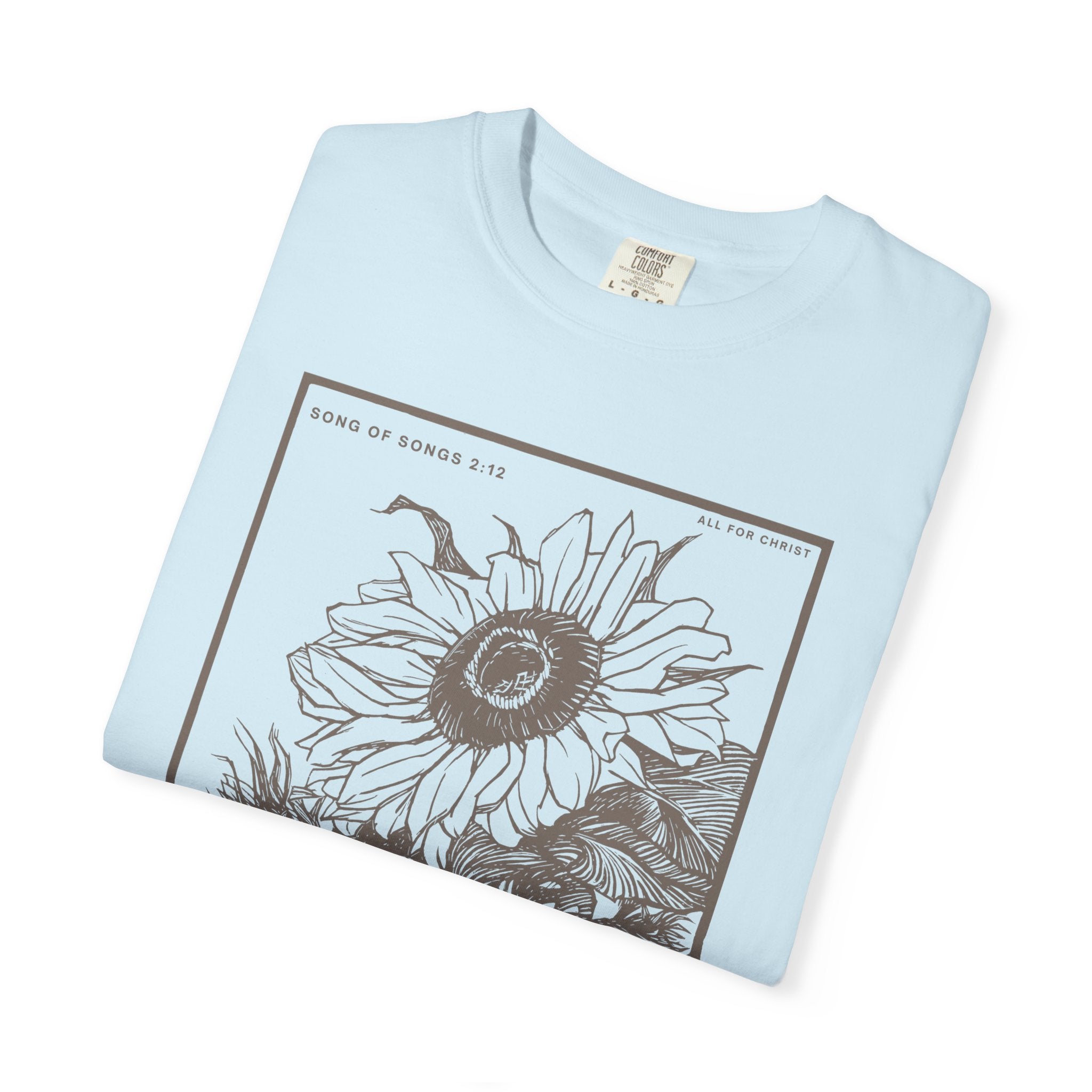Sunflower Botanical T-Shirt — Floral Sketch Tee with "Flowers Appear on the Earth" Quote