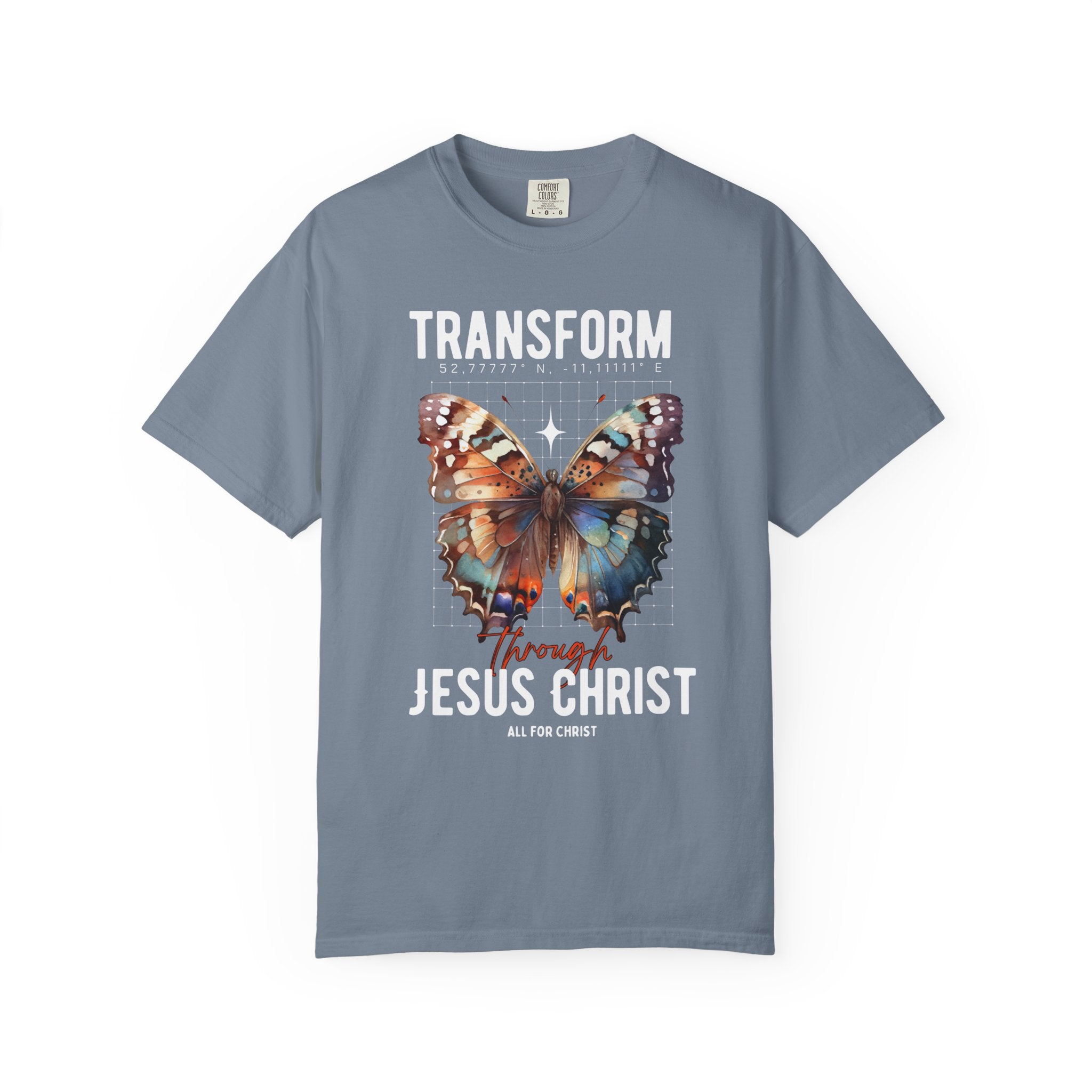 Christian T-Shirt — "Transform Through Jesus Christ" Butterfly Faith Tee