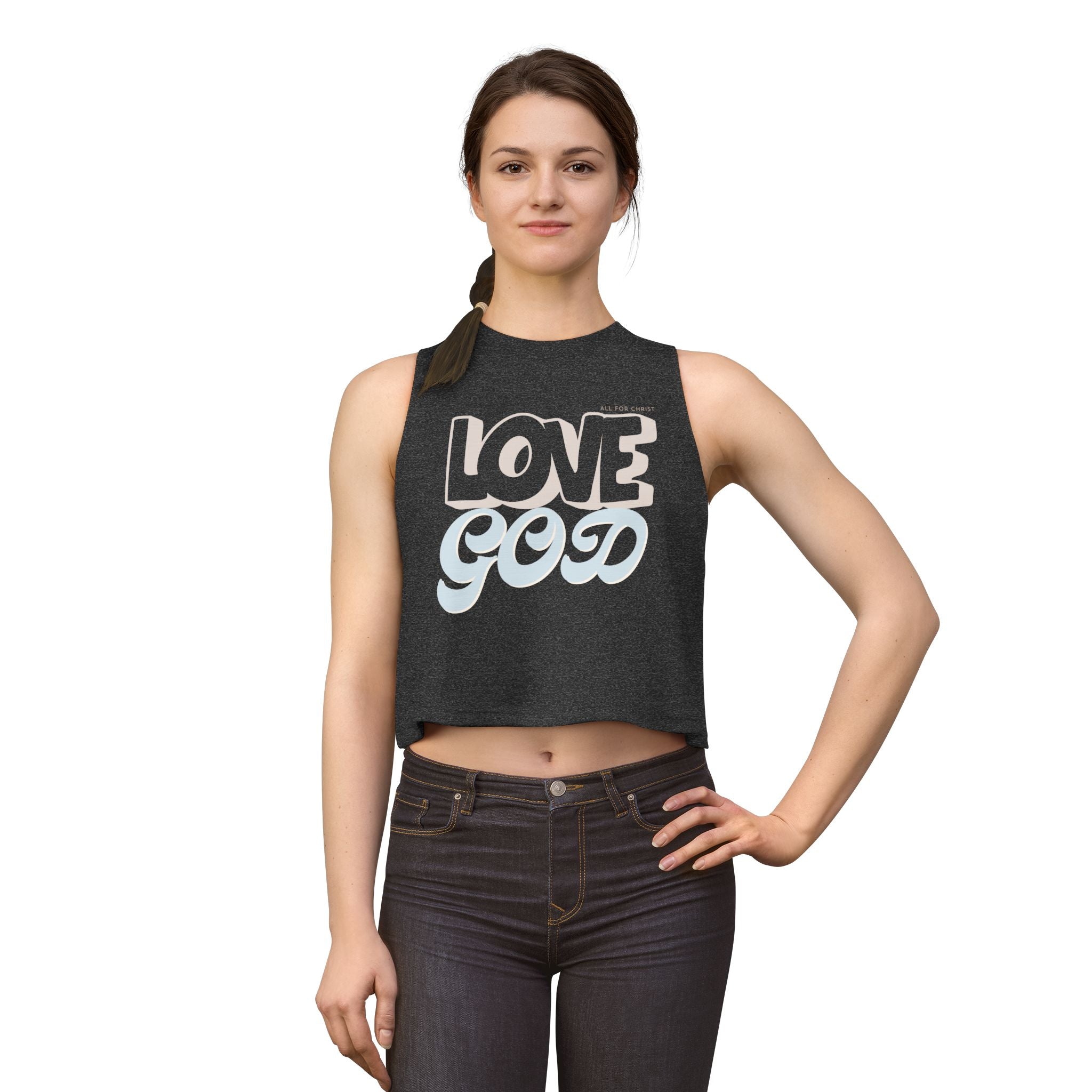 Love God Crop Top — Retro Script Christian Tank
