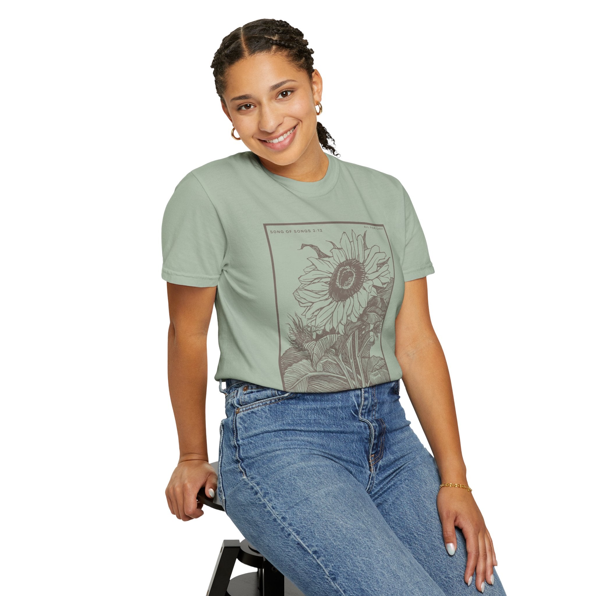 Sunflower Botanical T-Shirt — Floral Sketch Tee with "Flowers Appear on the Earth" Quote