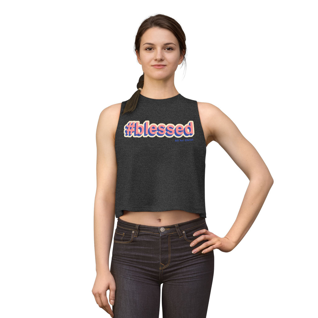 #blessed Crop Top — Retro Script Christian Graphic Tank