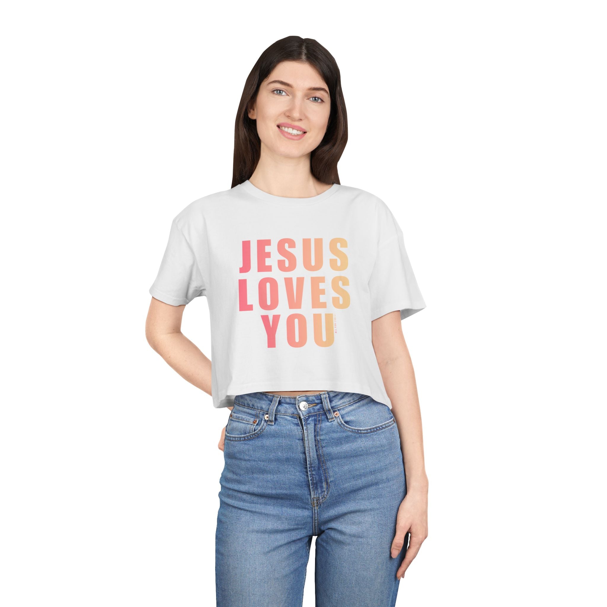 Jesus Loves You Crop Tee — Pink Ombre Inspirational Christian Top