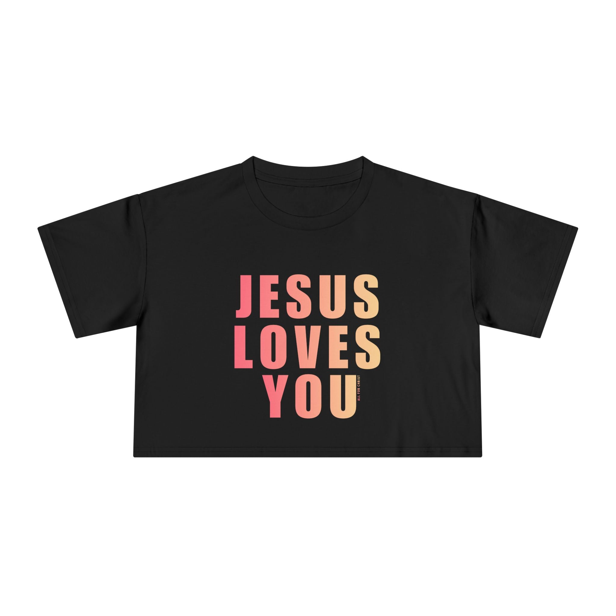 Jesus Loves You Crop Tee — Pink Ombre Inspirational Christian Top