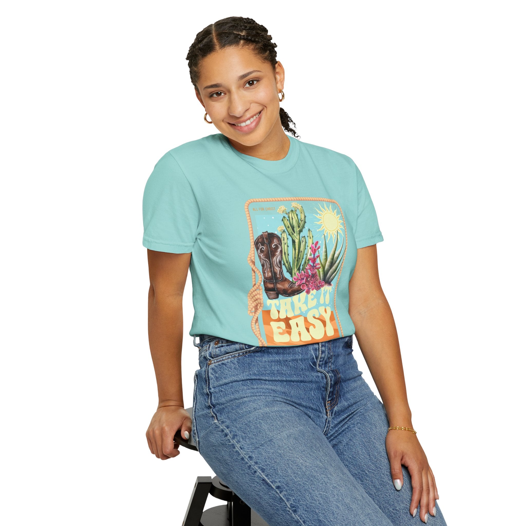 Take It Easy T-Shirt — Retro Desert Christian Graphic Tee (“Jesus Is In Town”)