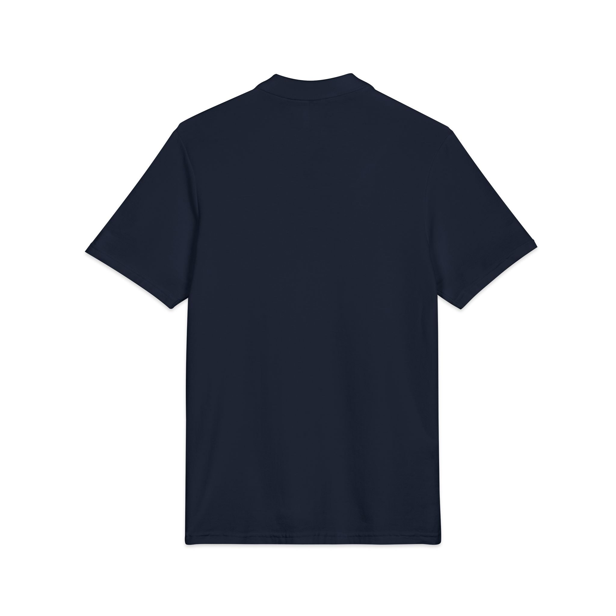 Embroidered Navy Polo Shirt — Small Golden Crest Chest Logo
