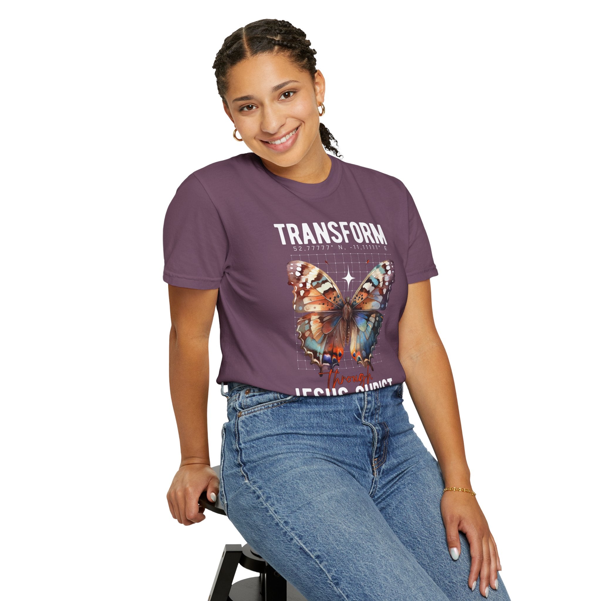 Christian T-Shirt — "Transform Through Jesus Christ" Butterfly Faith Tee