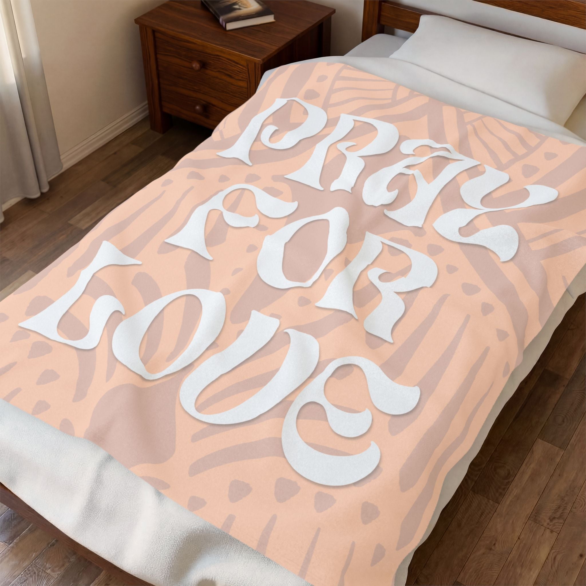 "Pray For Love" Velveteen Blanket — Soft Boho Inspirational Throw