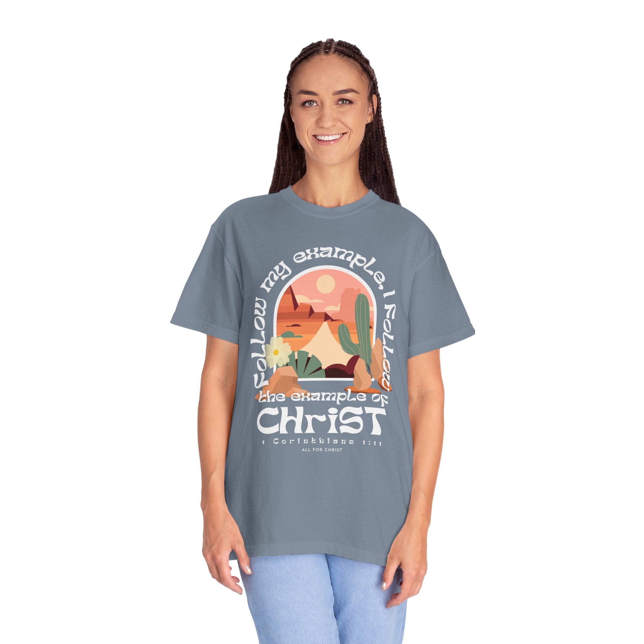 Christian Graphic T-Shirt — "Follow My Example": Retro Desert Faith Tee
