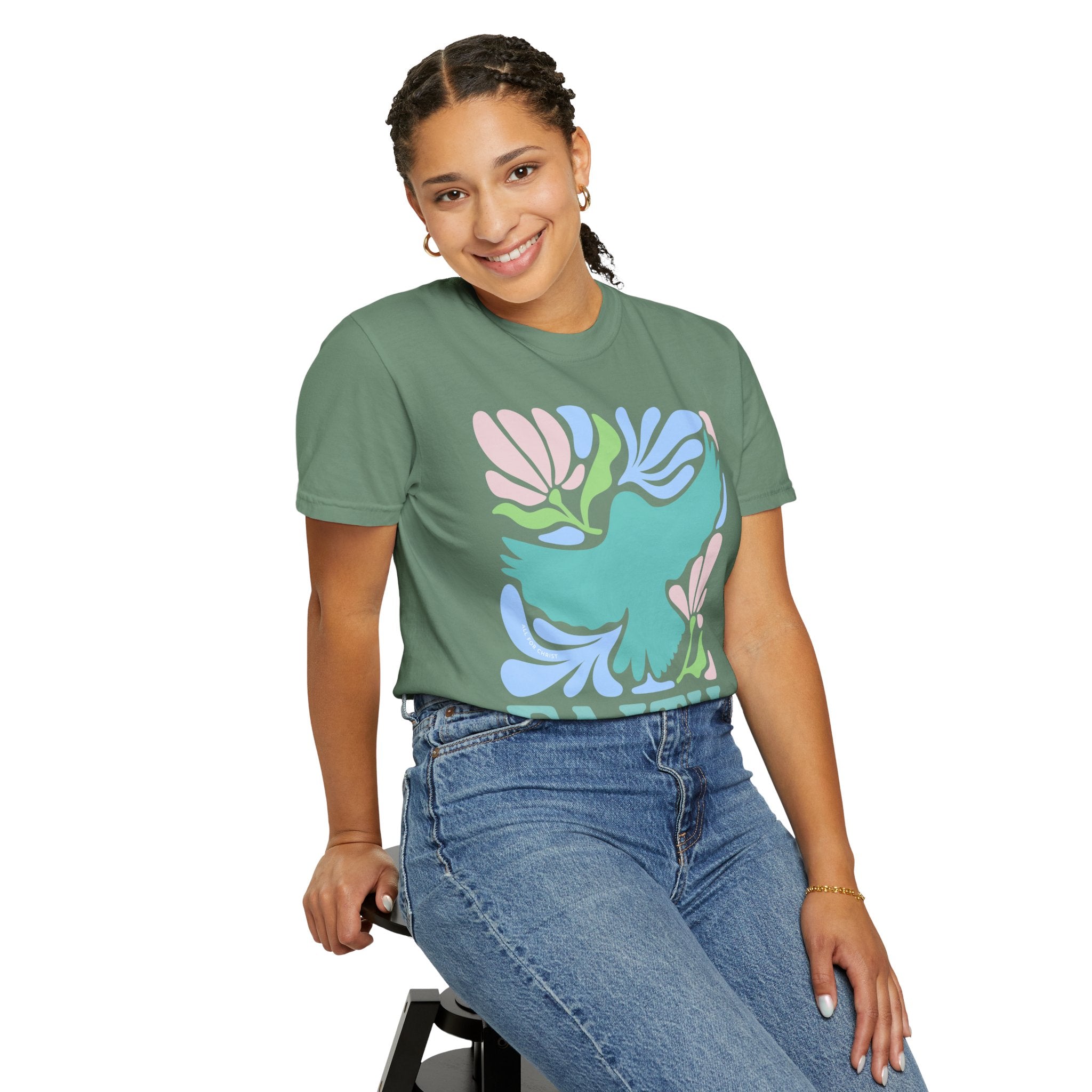 Faith Dove T‑Shirt — Pastel Floral Inspirational Tee