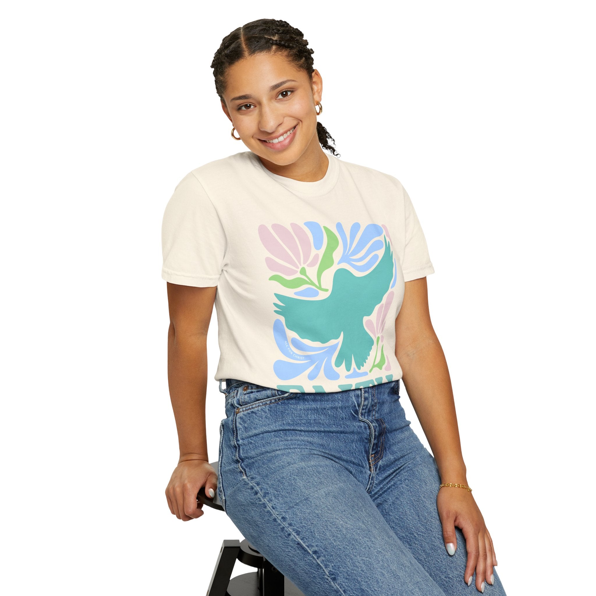 Faith Dove T‑Shirt — Pastel Floral Inspirational Tee