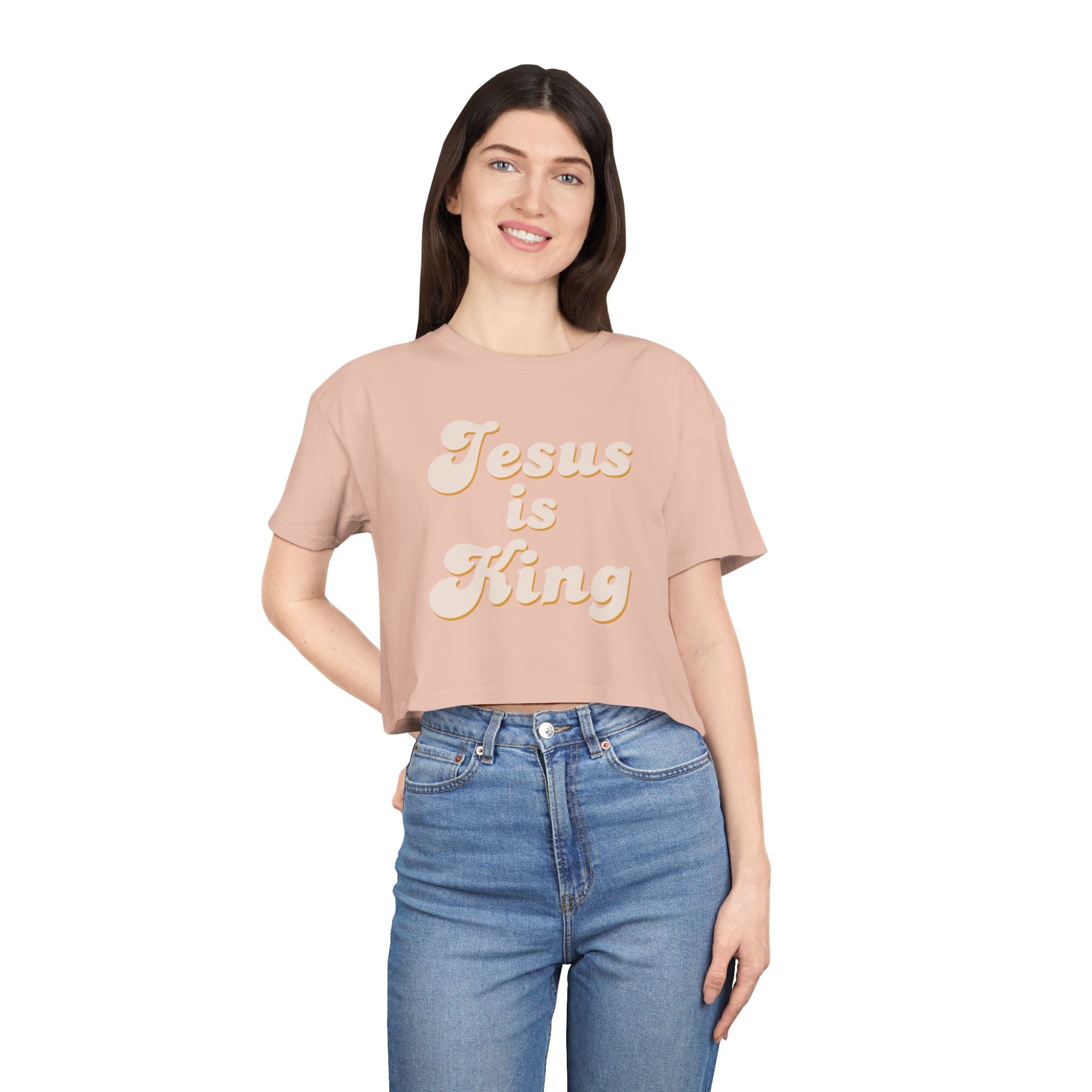 Jesus Is King Women's Crop Tee — Pastel Retro Christian Faith Top