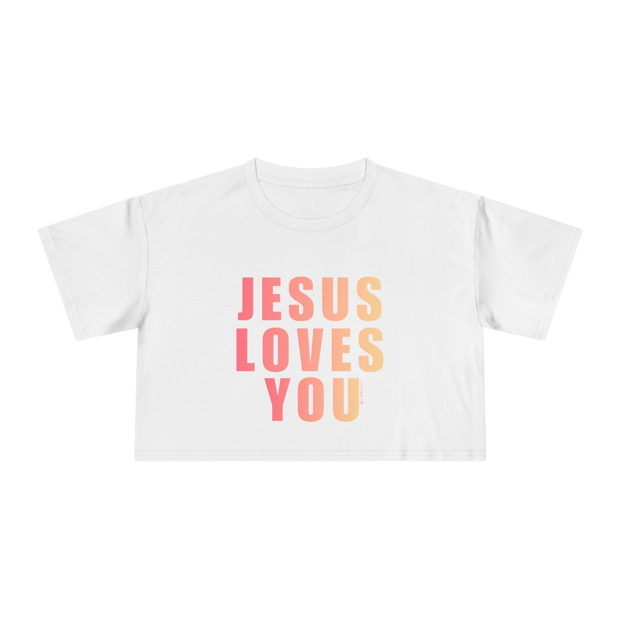 Jesus Loves You Crop Tee — Pink Ombre Inspirational Christian Top