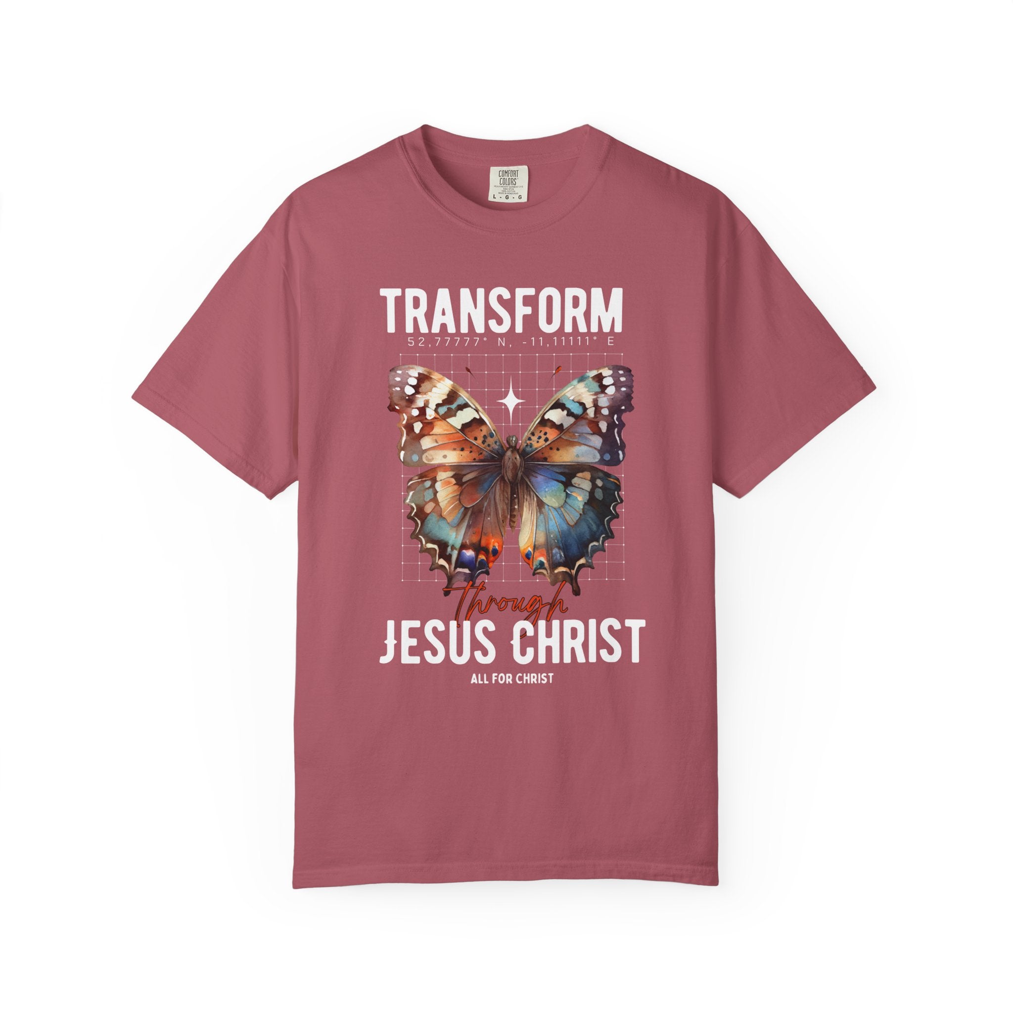 Christian T-Shirt — "Transform Through Jesus Christ" Butterfly Faith Tee