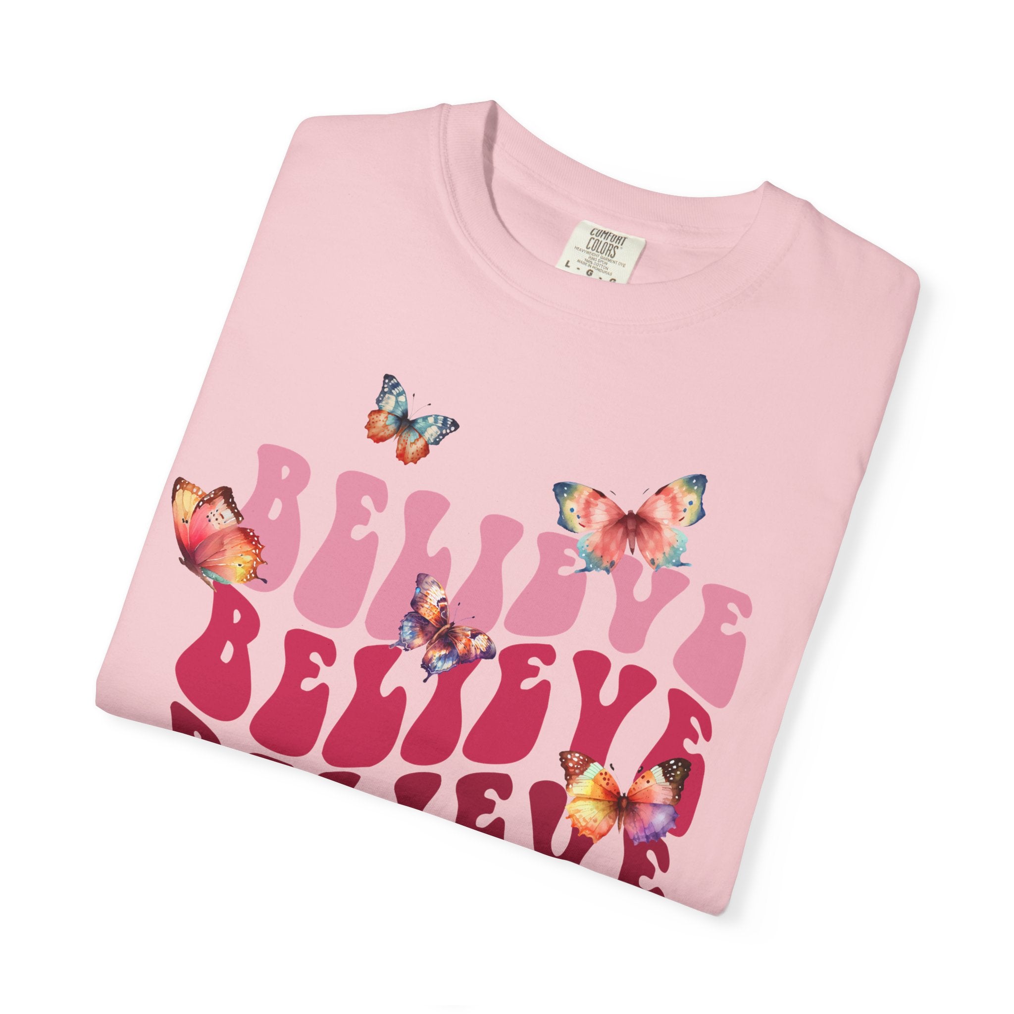 Believe Butterfly T-Shirt — Retro Script Floral Graphic Tee