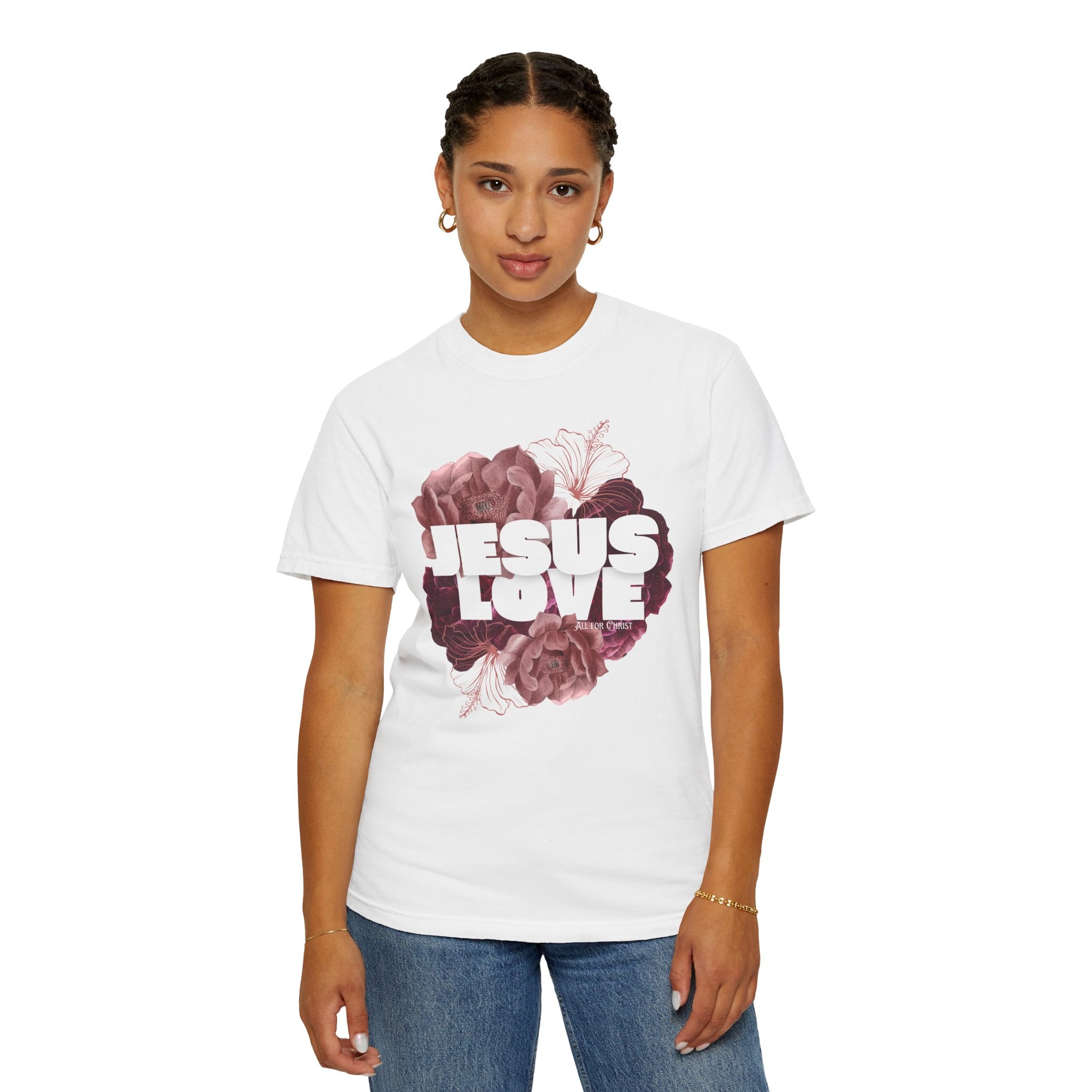 Jesus Love Floral T-Shirt — Faith-Based Christian Tee with Rose Graphic