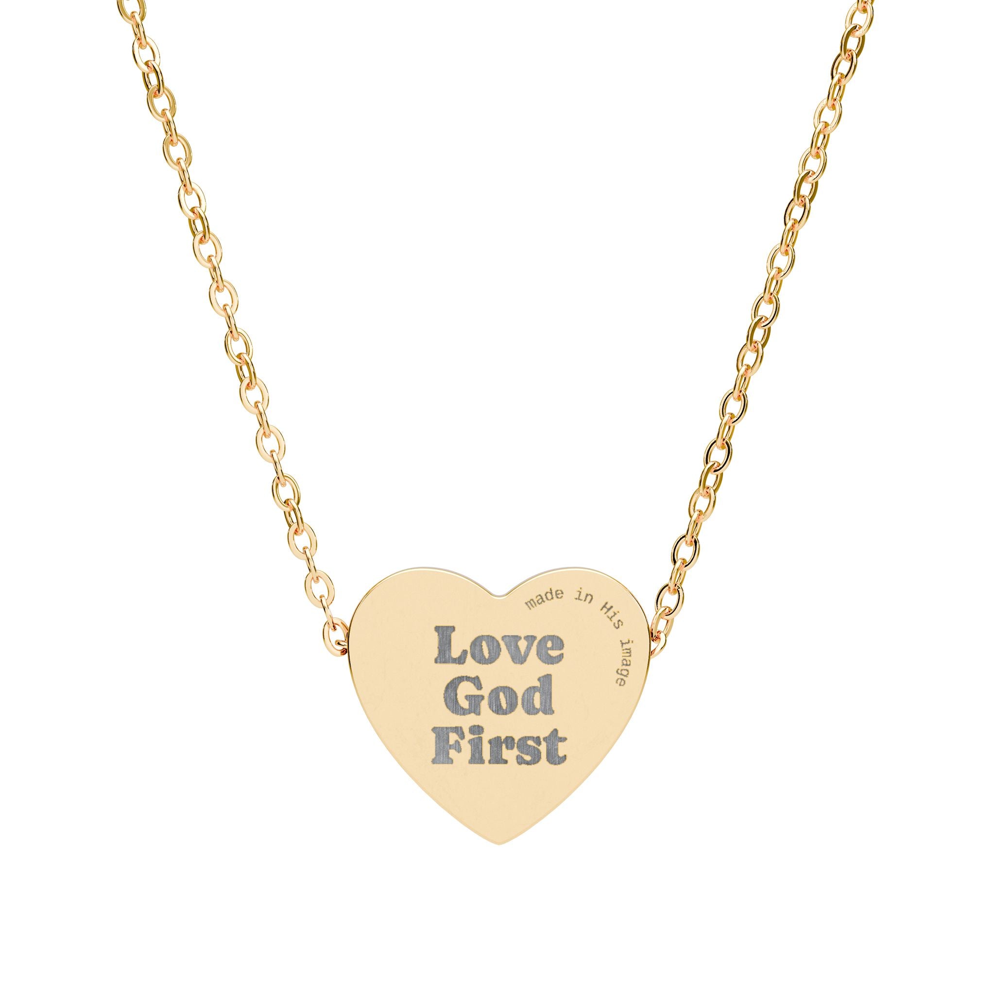 Engraved "Love God First" Heart Necklace — Inspirational Religious Pendant