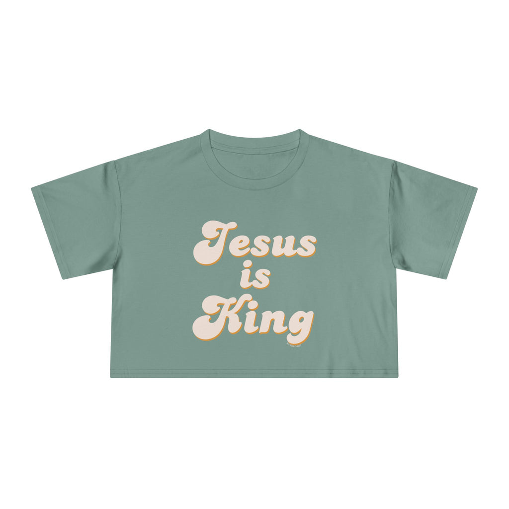 Jesus Is King Women's Crop Tee — Pastel Retro Christian Faith Top