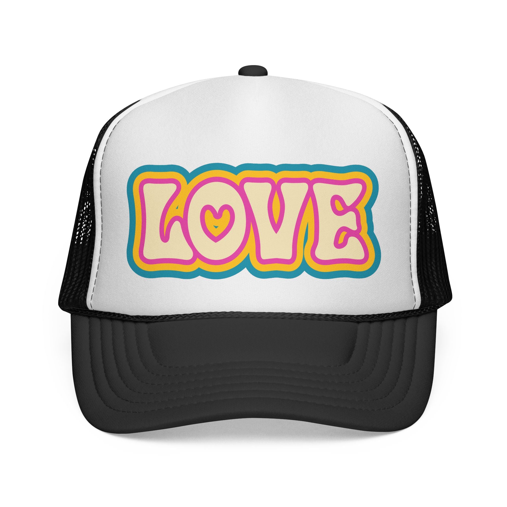 LOVE Retro Trucker Cap — 70s Hippie Vibe Mesh Hat