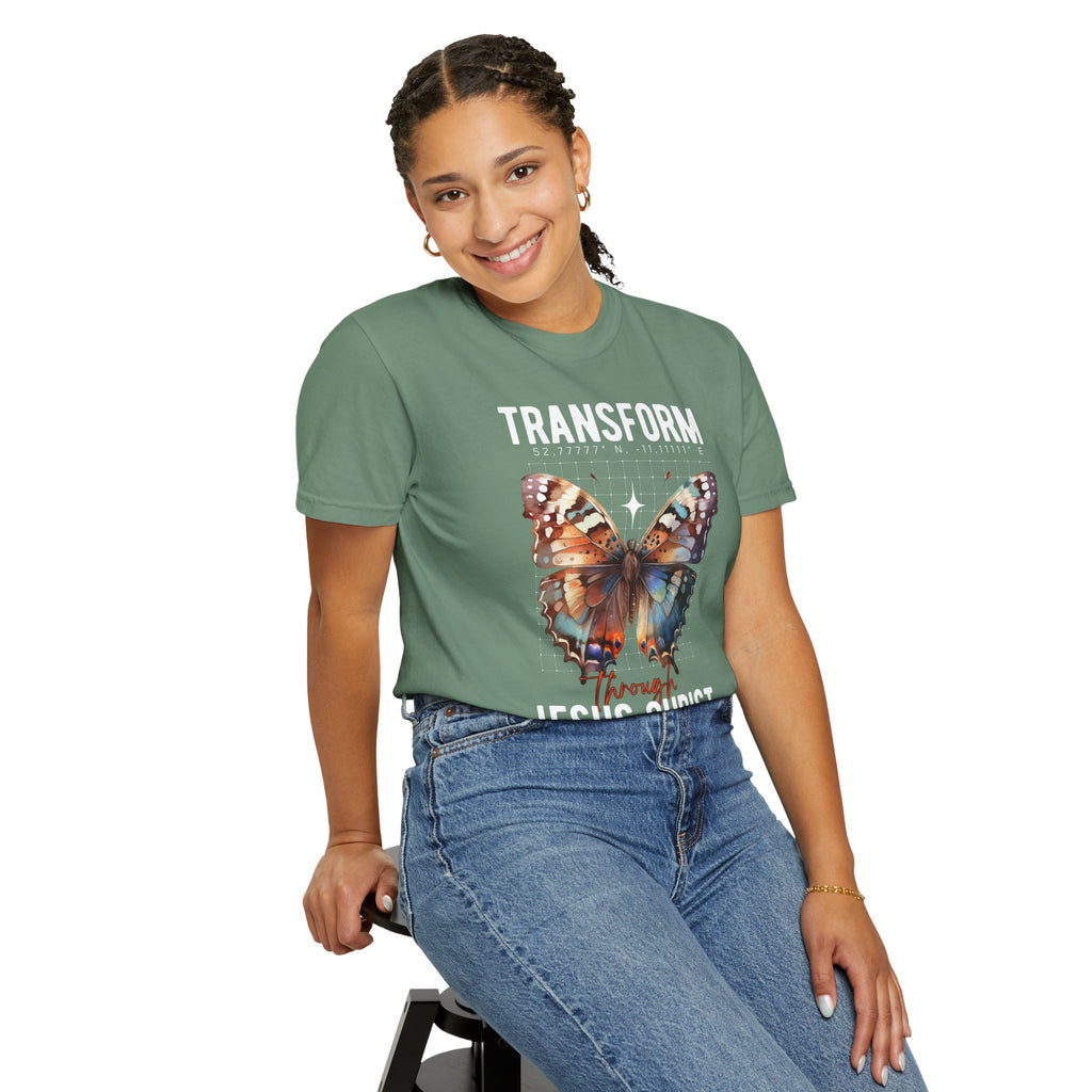 Christian T-Shirt — "Transform Through Jesus Christ" Butterfly Faith Tee