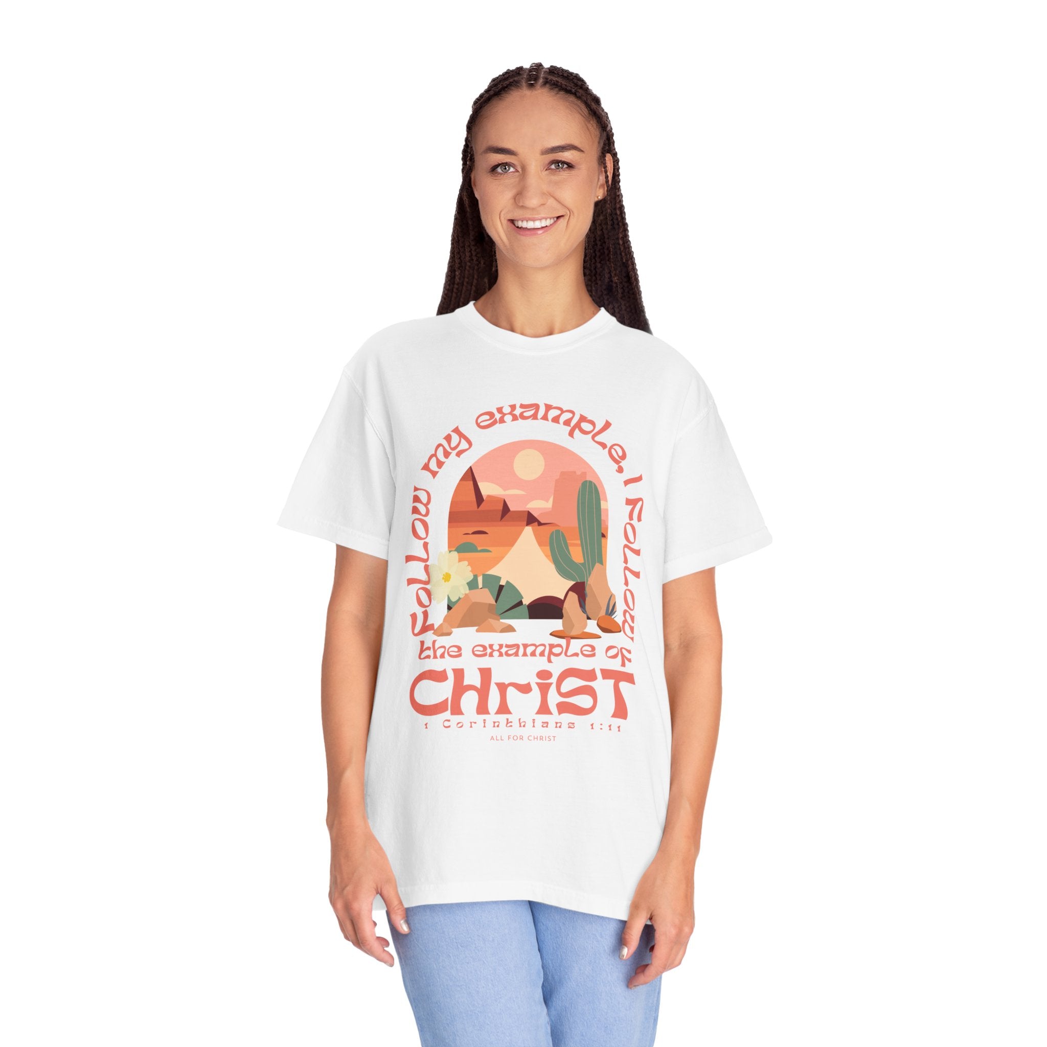 Christian Graphic T-Shirt — "Follow My Example": Retro Desert Faith Tee