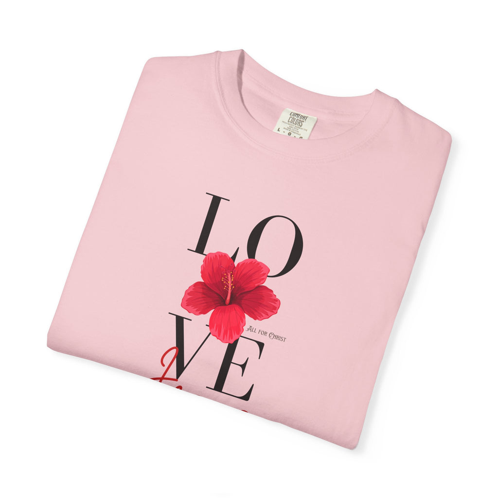 Love Jesus Floral T-Shirt — Faith-Based Christian Tee with Red Hibiscus
