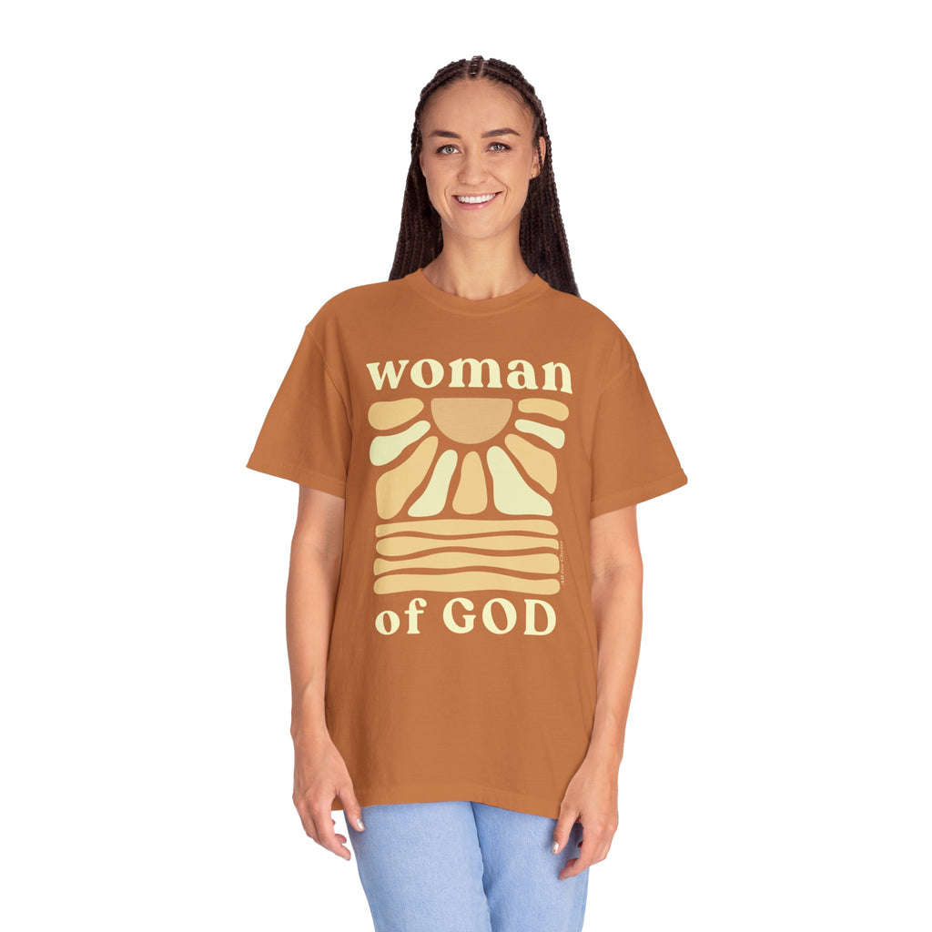 Woman of God T‑Shirt — Vintage Sun Faith Tee for Christian Women
