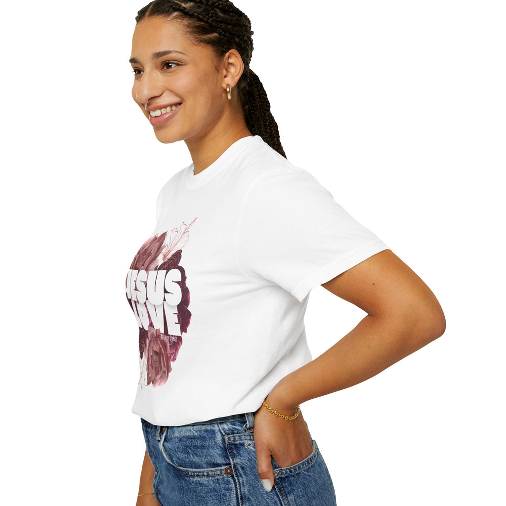 Jesus Love Floral T-Shirt — Faith-Based Christian Tee with Rose Graphic