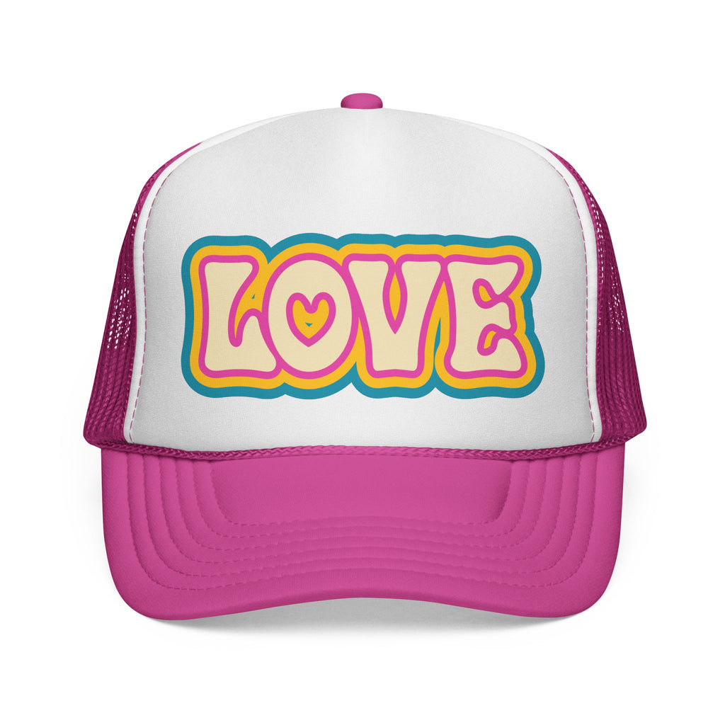 LOVE Retro Trucker Cap — 70s Hippie Vibe Mesh Hat