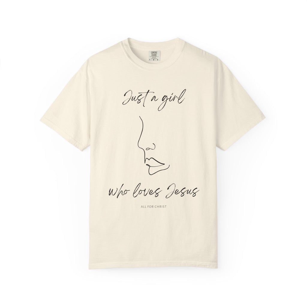 Christian Graphic T-Shirt — “Just a girl who loves Jesus” Minimal Line Art