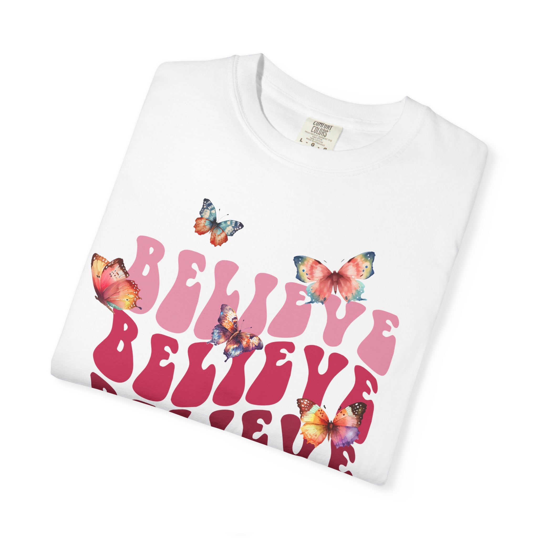 Believe Butterfly T-Shirt — Retro Script Floral Graphic Tee
