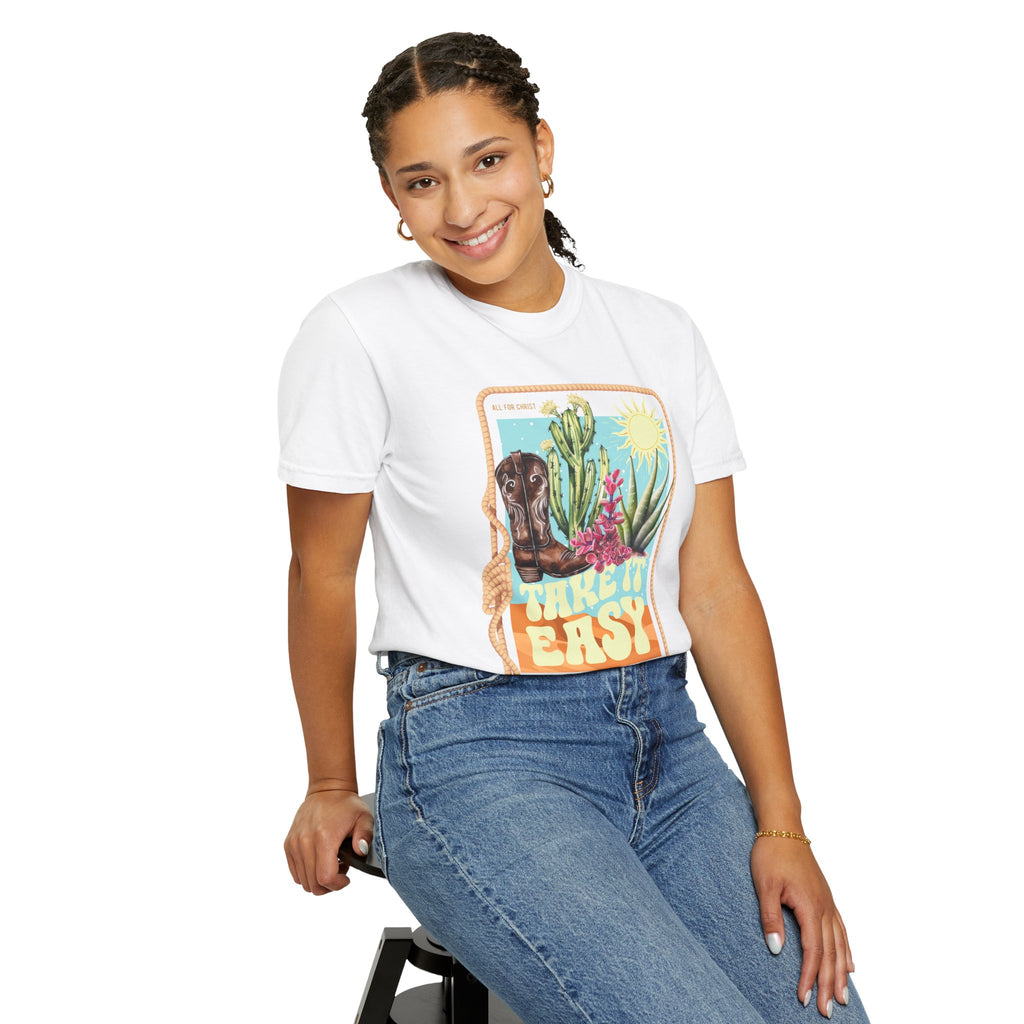 Take It Easy T-Shirt — Retro Desert Christian Graphic Tee (“Jesus Is In Town”)
