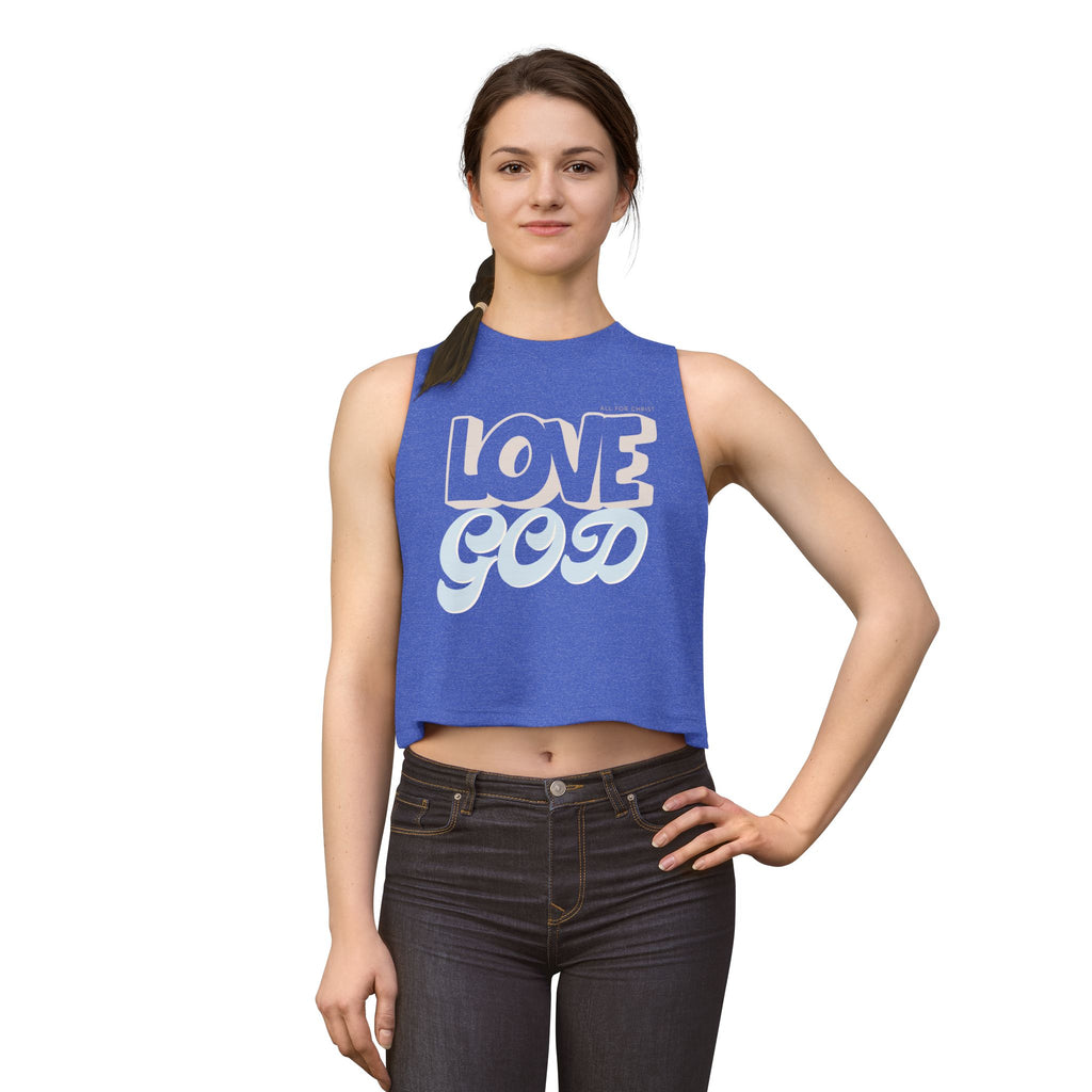 Love God Crop Top — Retro Script Christian Tank