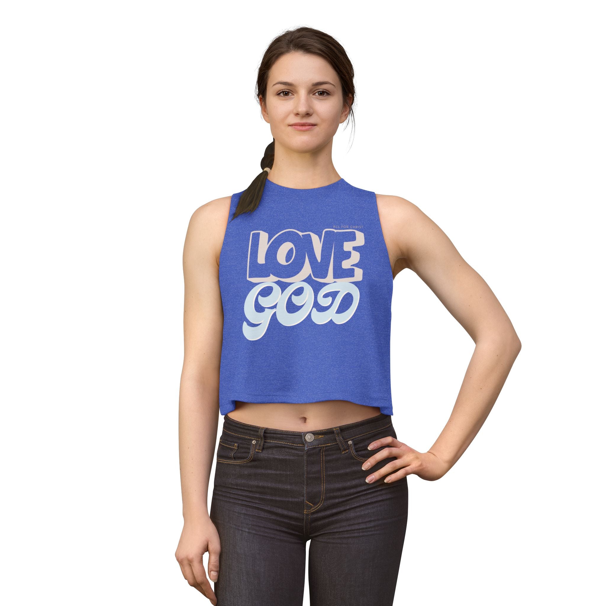 Love God Crop Top — Retro Script Christian Tank