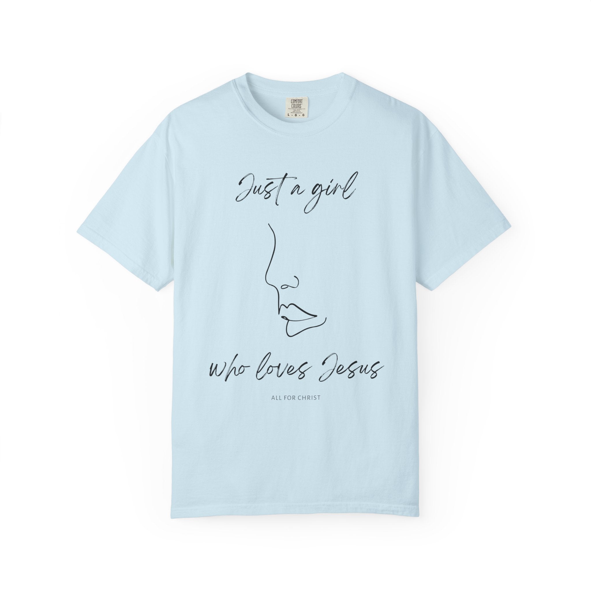 Christian Graphic T-Shirt — “Just a girl who loves Jesus” Minimal Line Art