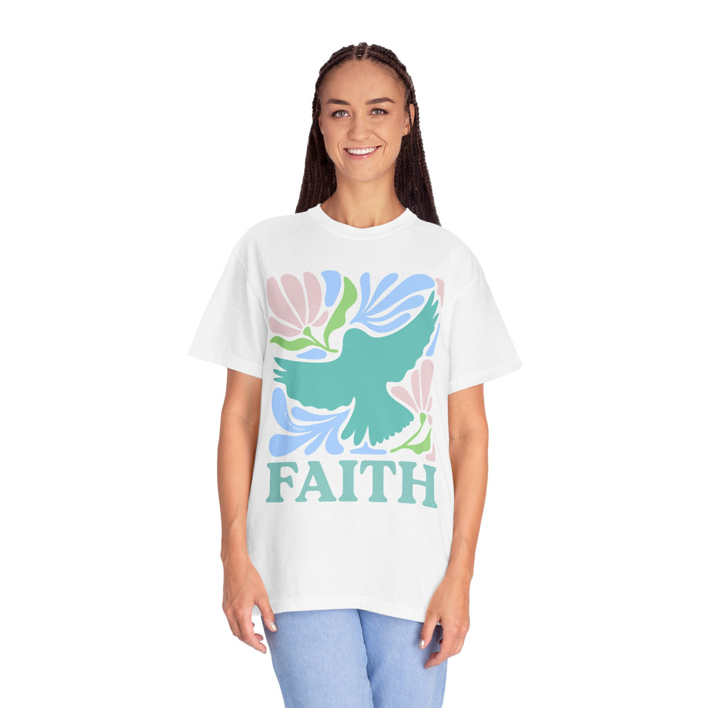 Faith Dove T‑Shirt — Pastel Floral Inspirational Tee