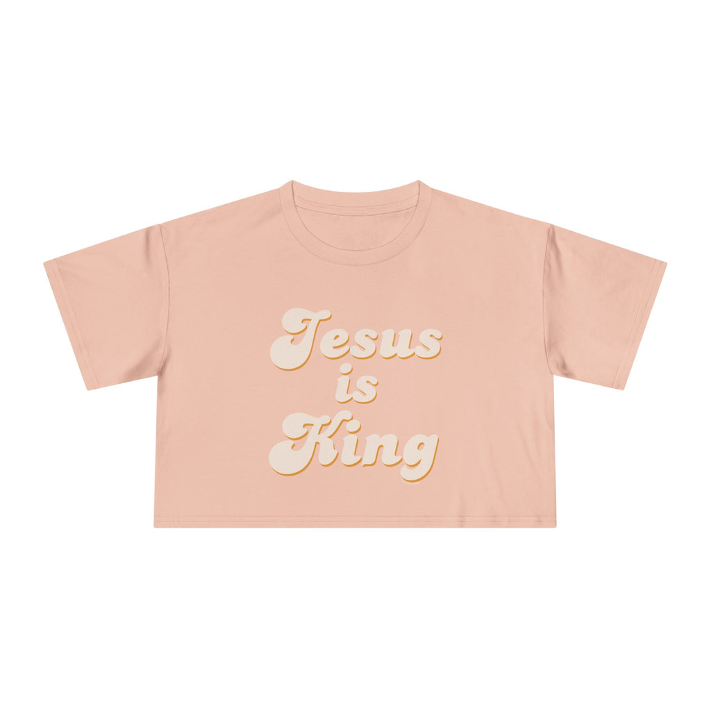 Jesus Is King Women's Crop Tee — Pastel Retro Christian Faith Top