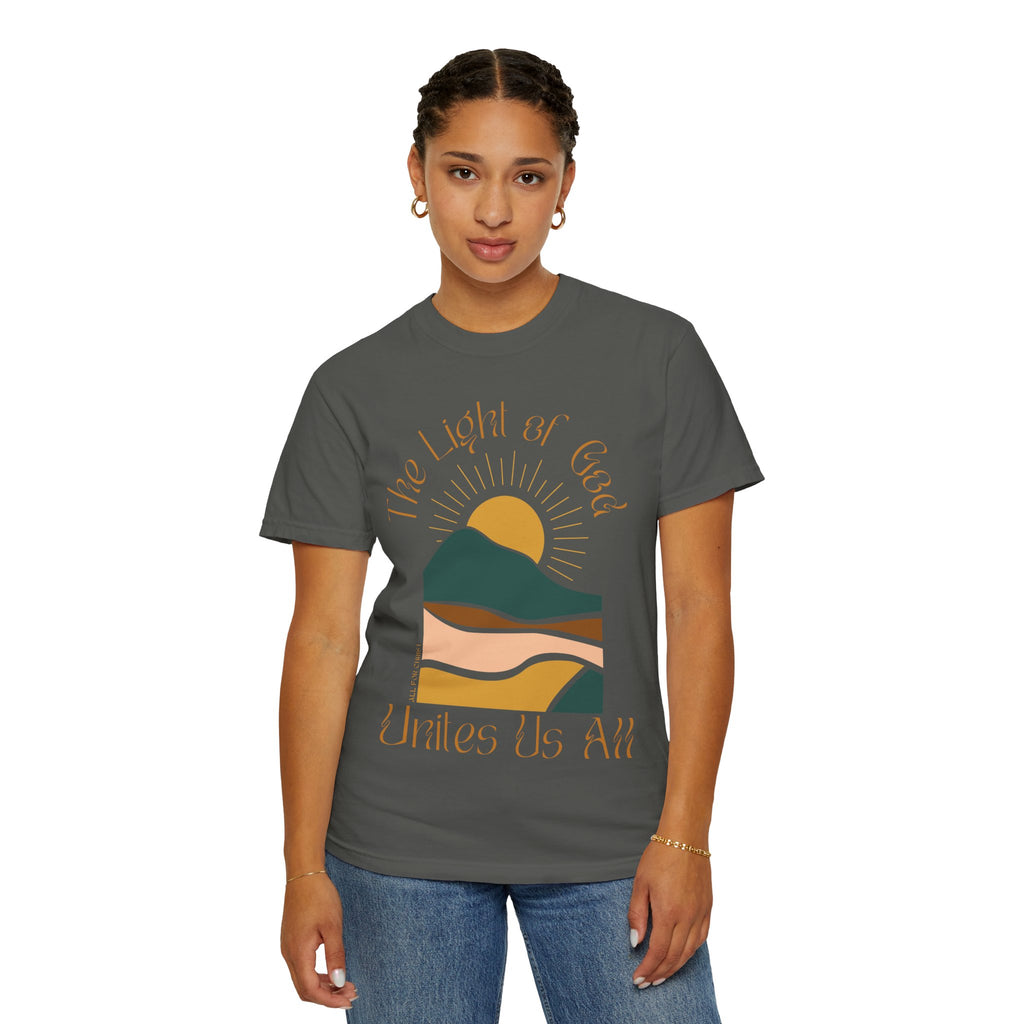 The Light of God T-Shirt — Spiritual Mountain Sunset Graphic Tee