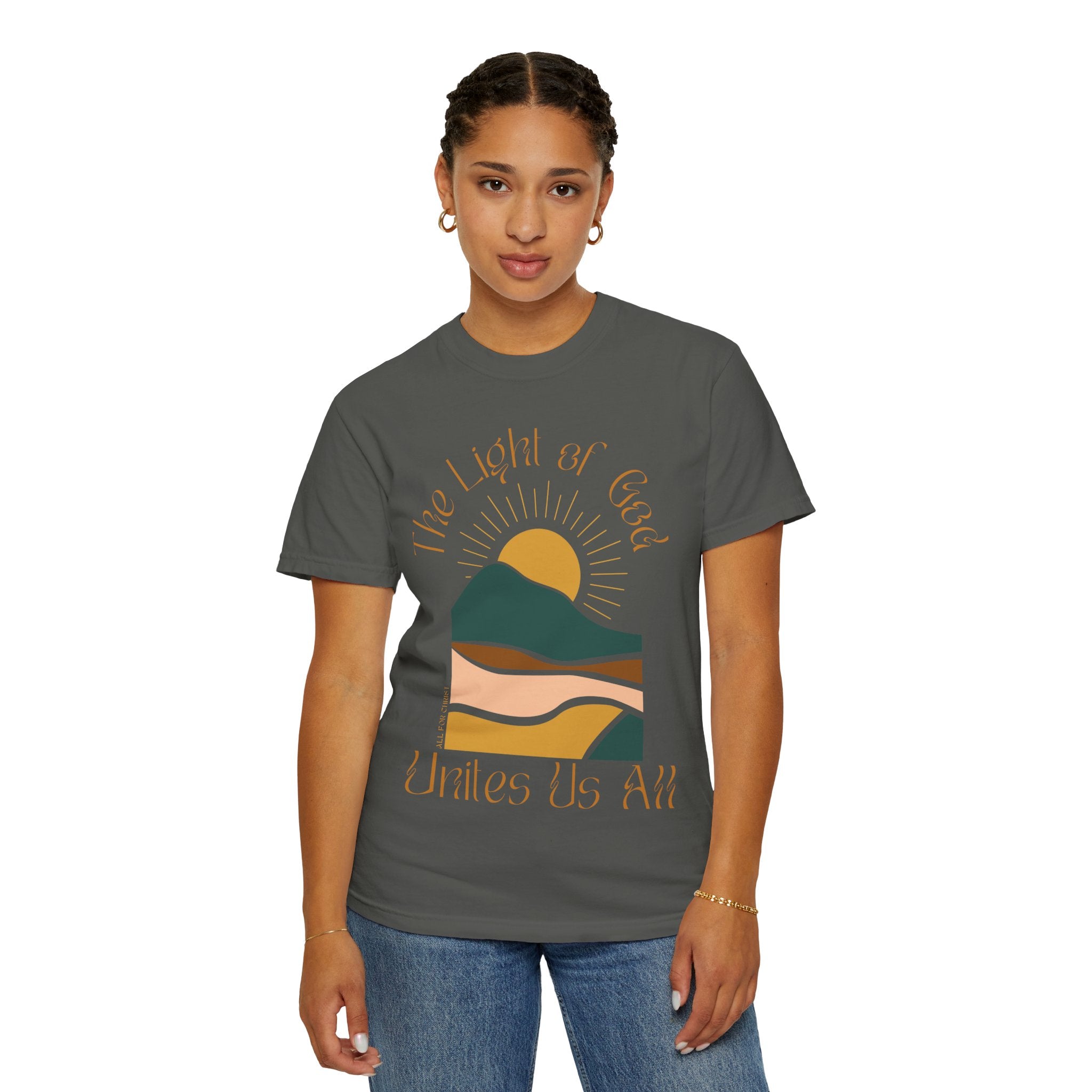 The Light of God T-Shirt — Spiritual Mountain Sunset Graphic Tee
