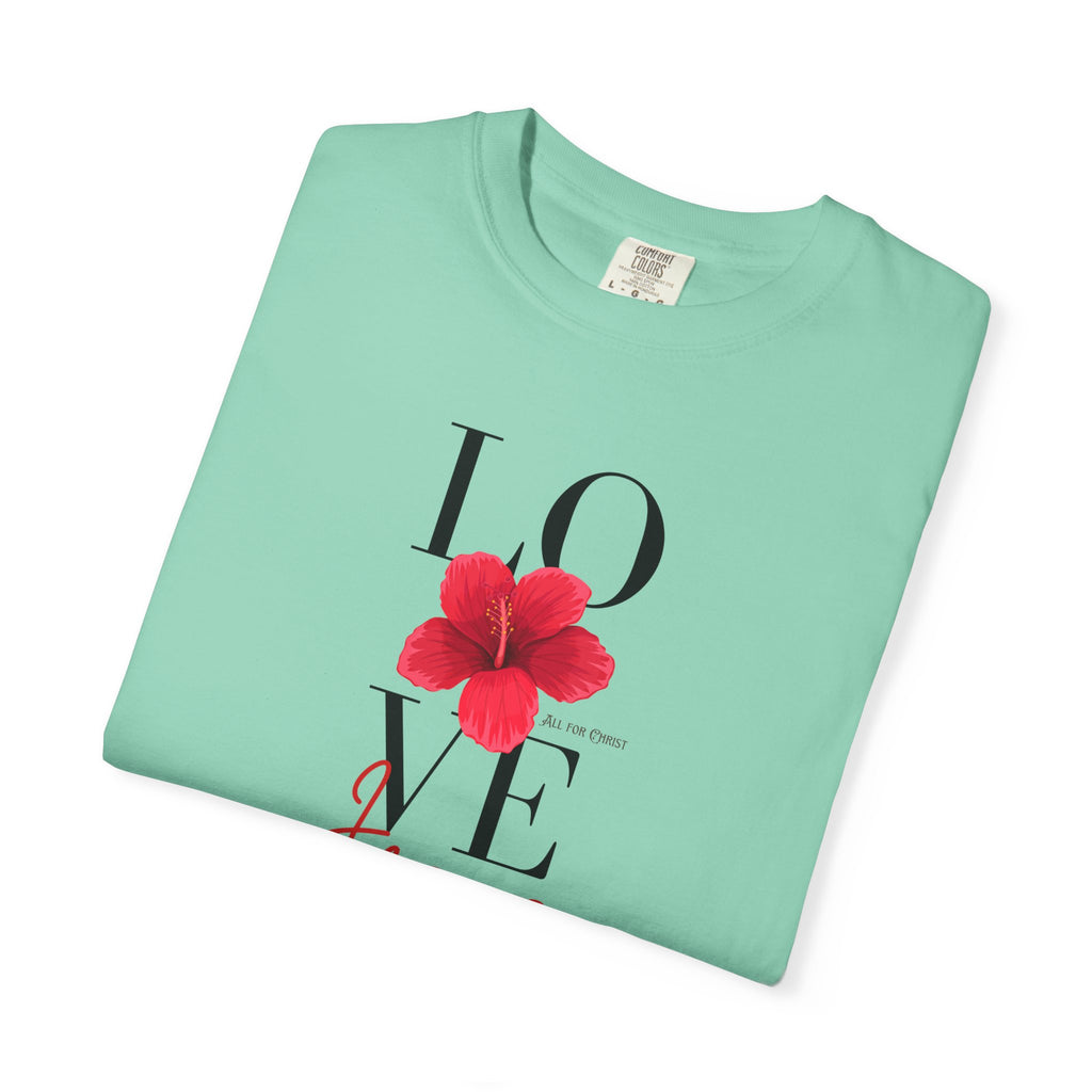 Love Jesus Floral T-Shirt — Faith-Based Christian Tee with Red Hibiscus