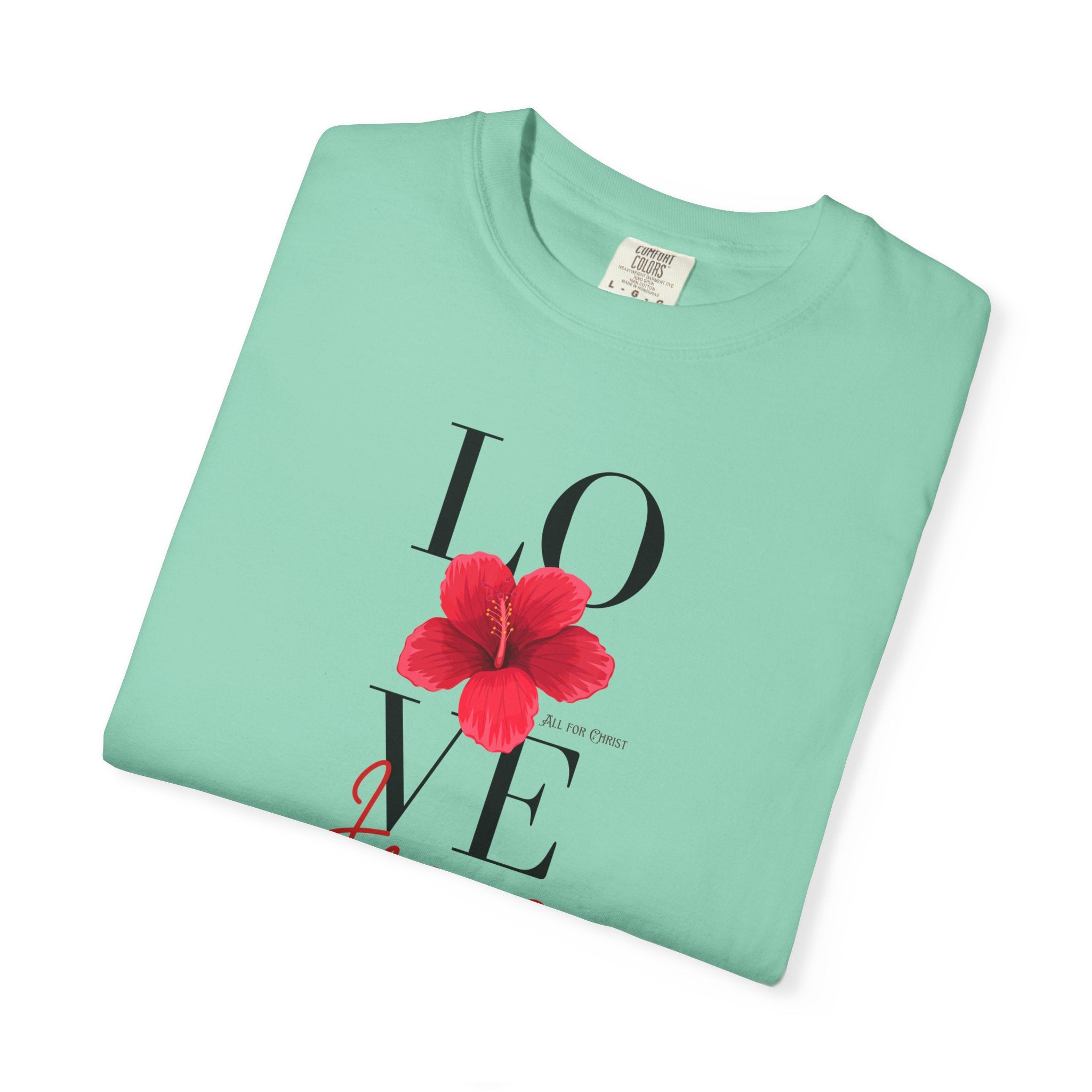 Love Jesus Floral T-Shirt — Faith-Based Christian Tee with Red Hibiscus