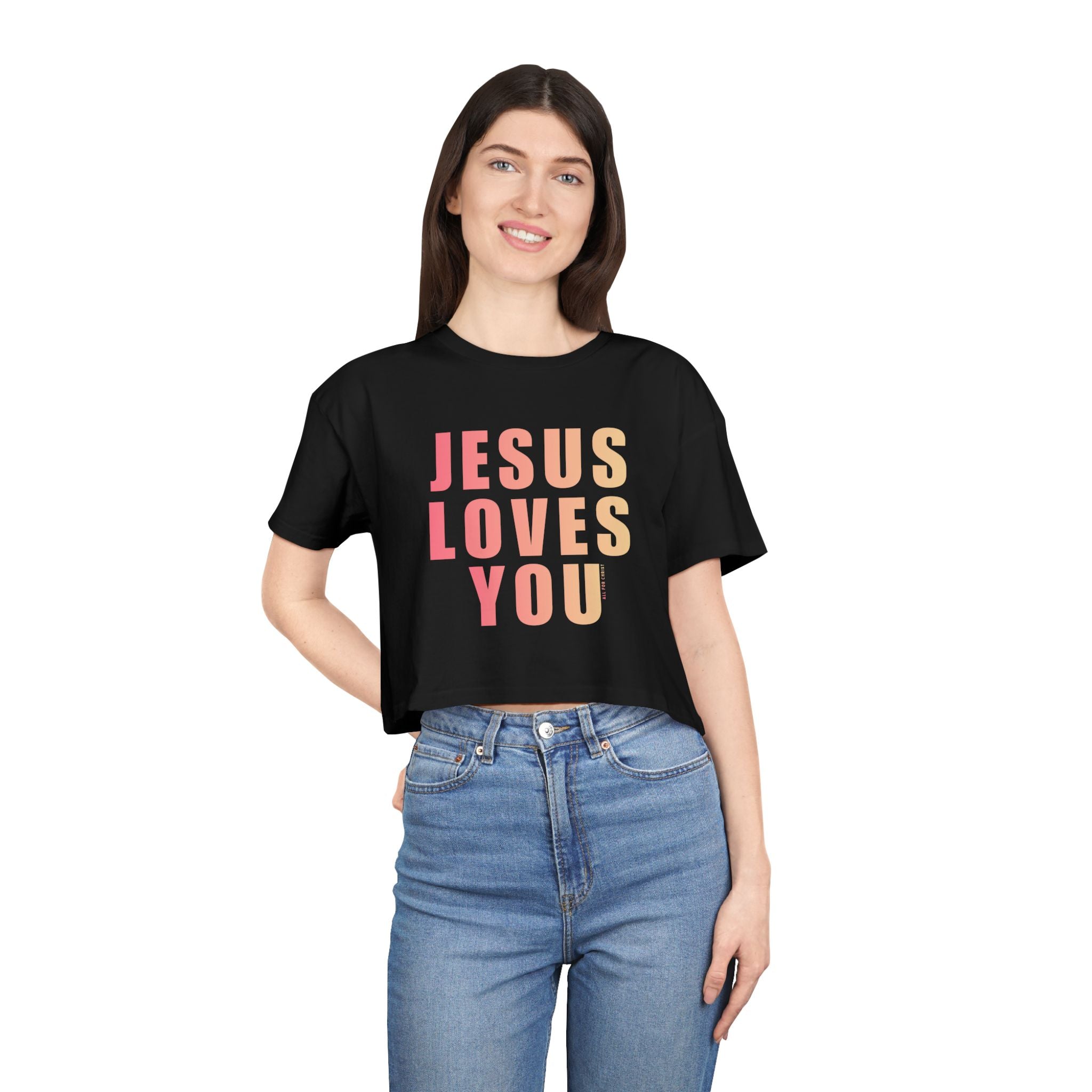 Jesus Loves You Crop Tee — Pink Ombre Inspirational Christian Top