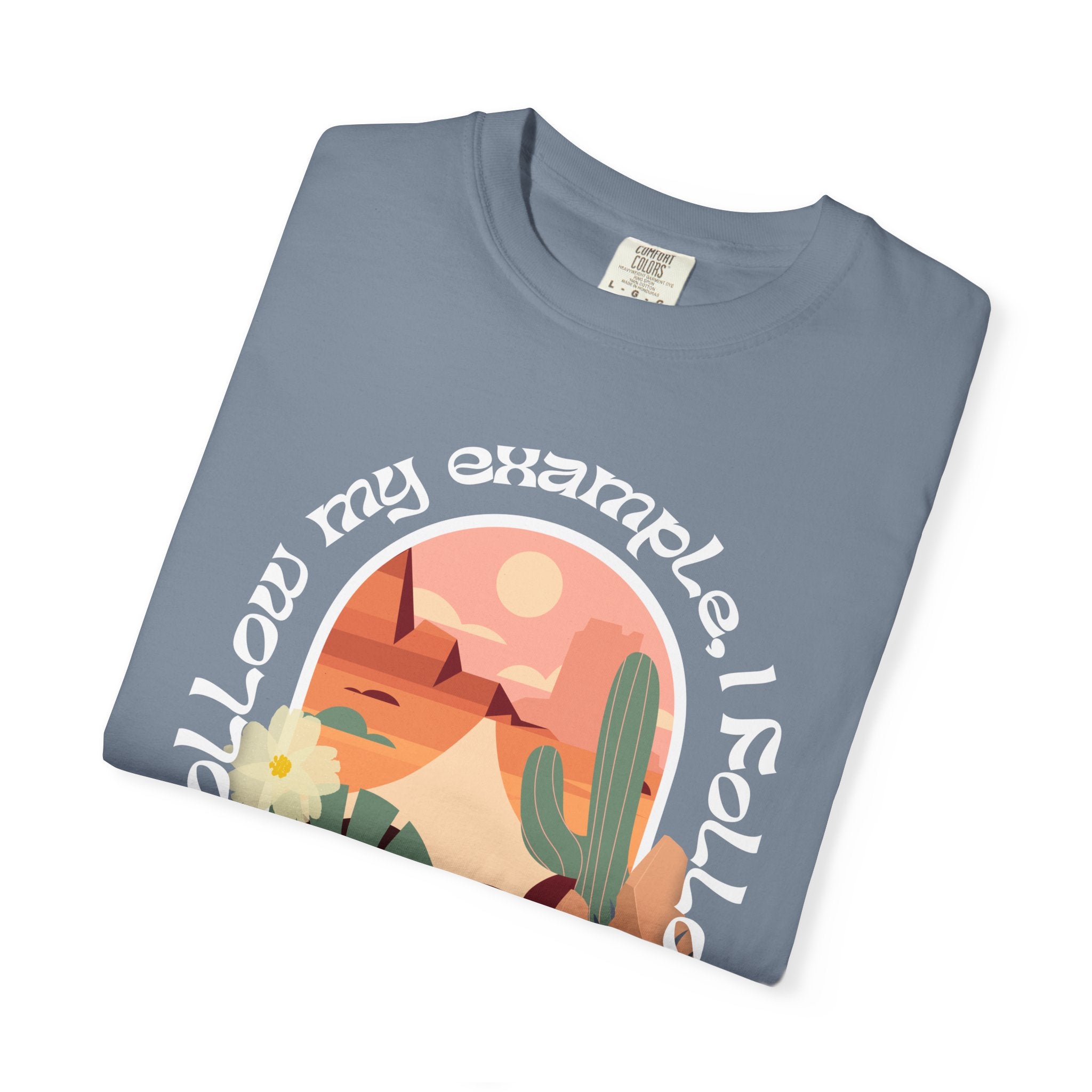 Christian Graphic T-Shirt — "Follow My Example": Retro Desert Faith Tee