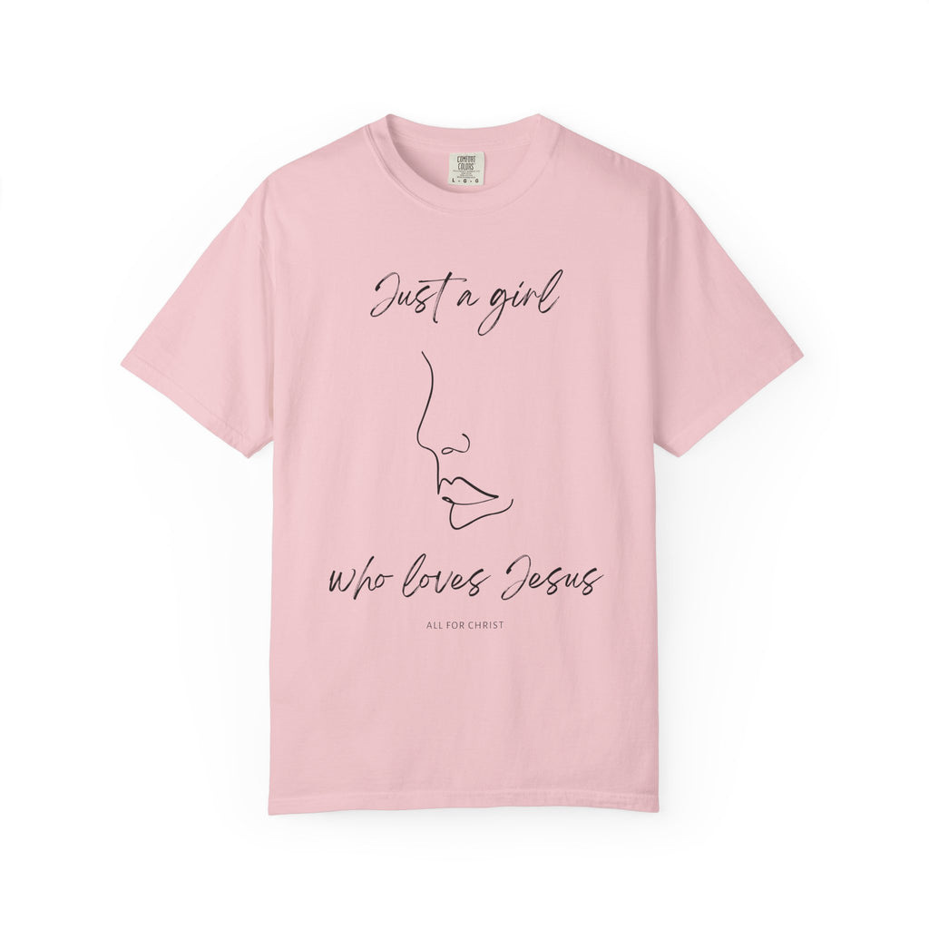 Christian Graphic T-Shirt — “Just a girl who loves Jesus” Minimal Line Art